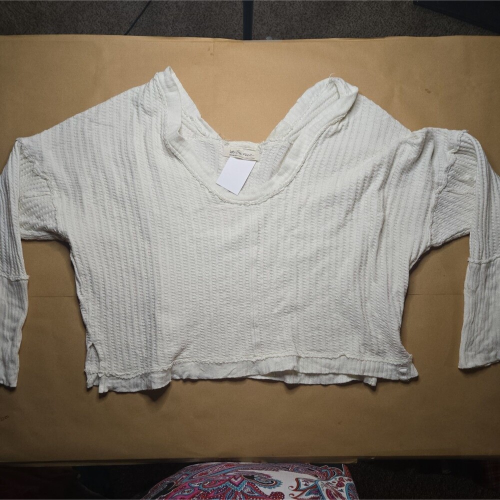 We The Free - Free People Waffle Knit Crop Top Women M Cream Long Sleeve